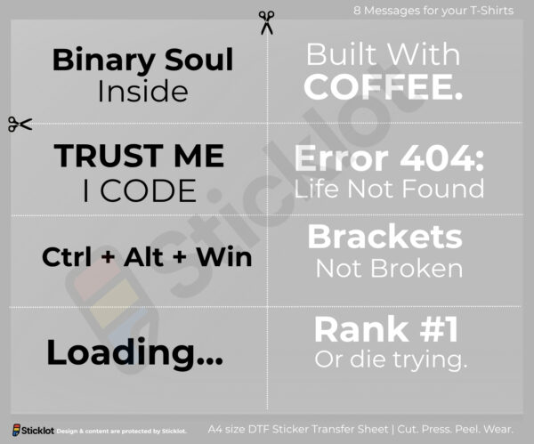 Web & IT T-shirt Sticker Quotes by Sticklot
